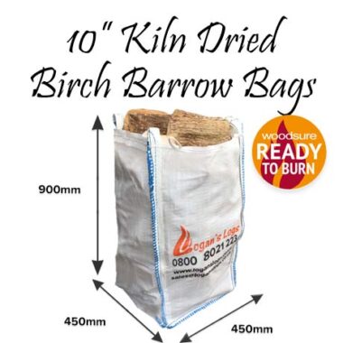 Kiln Dried <strong><span style='color: #02e402'>Birch</strong> Hardwood Logs in Barrow Bags 10 Inch