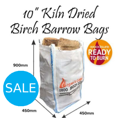 Kiln Dried Birch Hardwood Logs in Barrow Bags 10 Inch