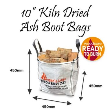 Kiln Dried <strong><span style="color: #7e7e7e;">Ash</strong> Hardwood Logs in Boot Bags 10 Inch