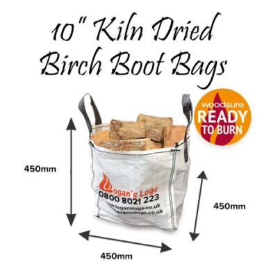Kiln Dried <strong><span style="color: #02e402;">Birch</strong> Hardwood Logs in Boot Bags 10 Inch