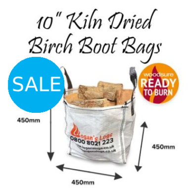 Kiln Dried Birch Hardwood Logs in Boot Bags 10 Inch