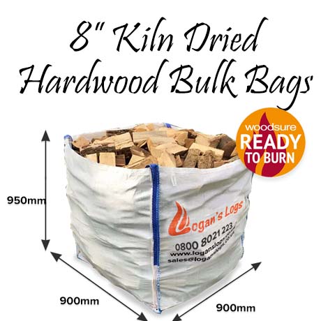 Kiln Dried <strong><span style="color: #02e402;">Birch</strong> Hardwood Logs in Bulk Bags 8 Inch